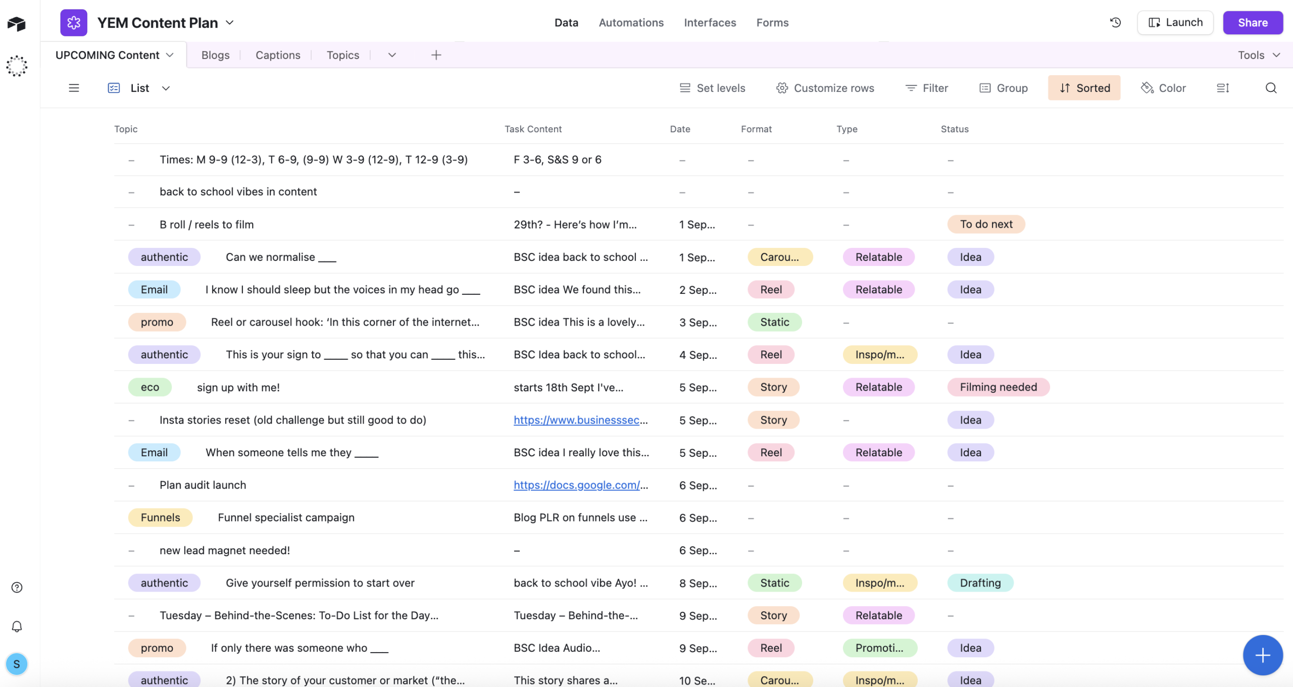 Airtable content planning system