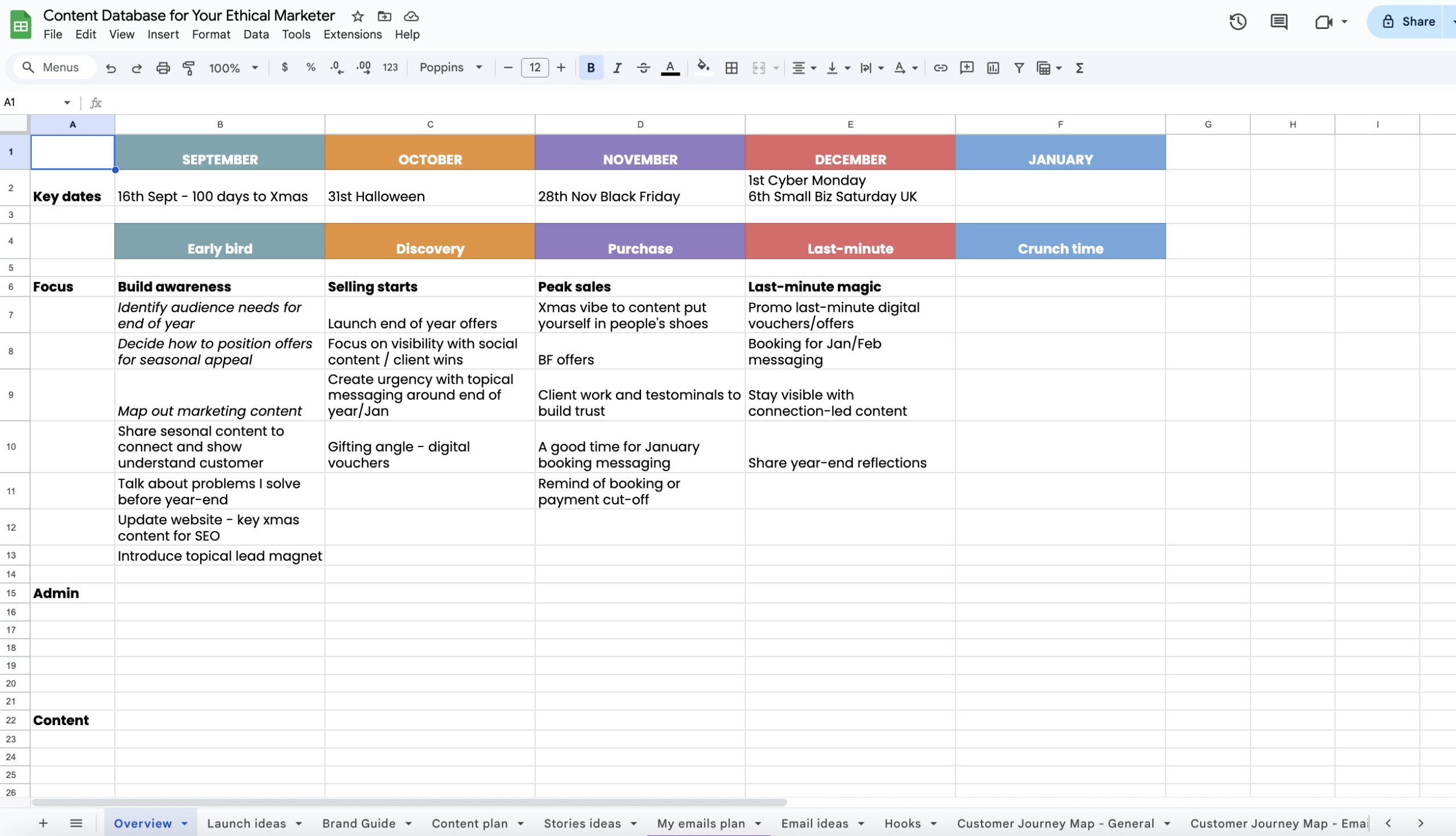 Google sheet content planning system